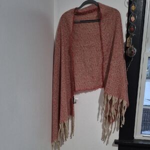 Red and Cream Women's Scarf with Fringe